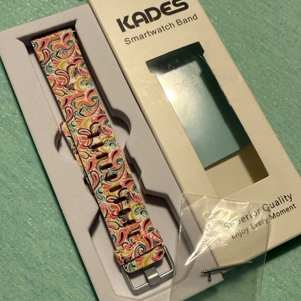 Kades pink and green paisley smartwatch h band for Fitbit Versa EUC